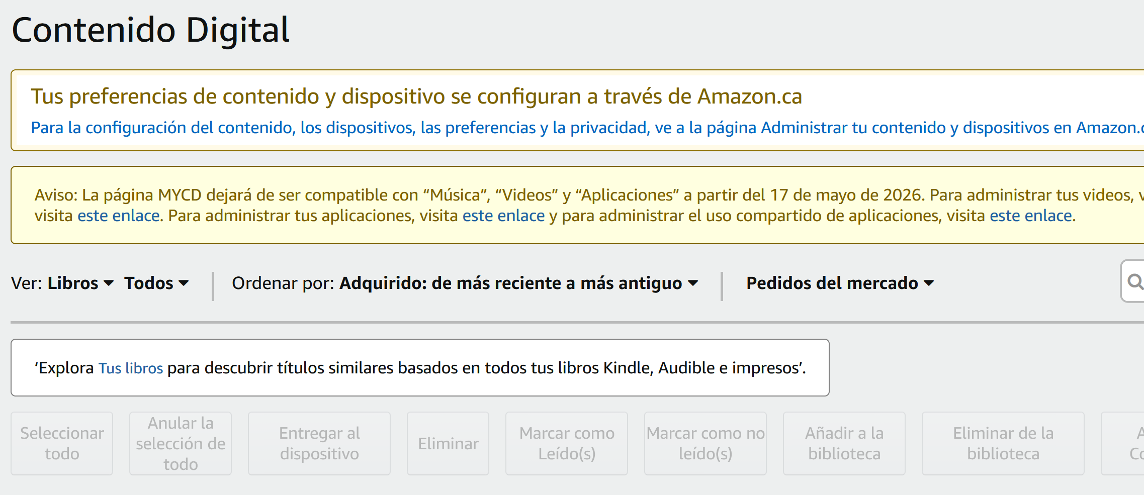 Captura de Contenido Digital con el enlace Administrar tu contenido y dispositivos.