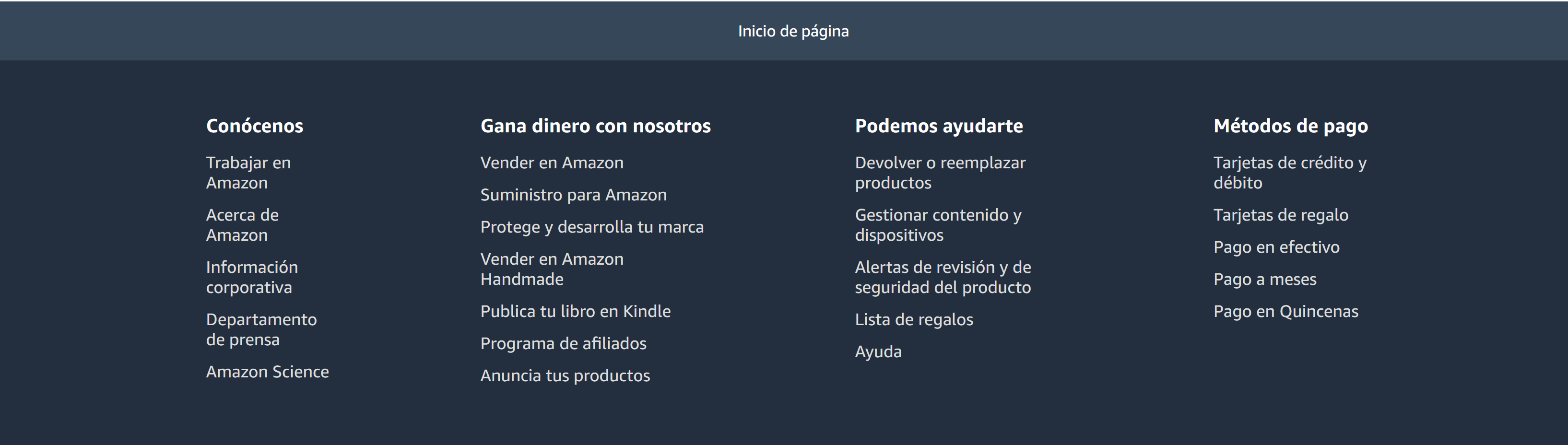 Captura del pie de pagina de Amazon con el enlace Gestionar contenido y dispositivos.